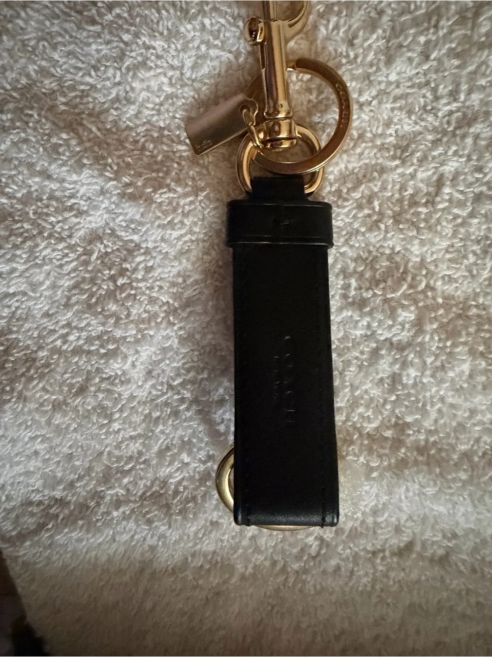 Coach Black Leather Key Fob with Gold Hardware